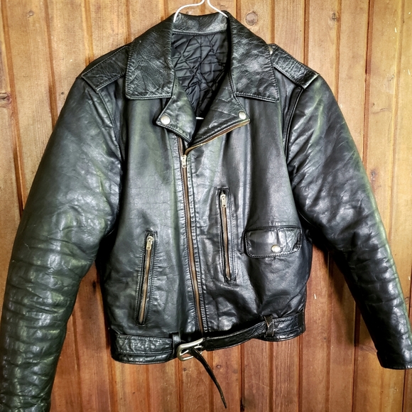 Jackets & Blazers - 50s Vintage Moto Biker Leather Jacket Medium Black